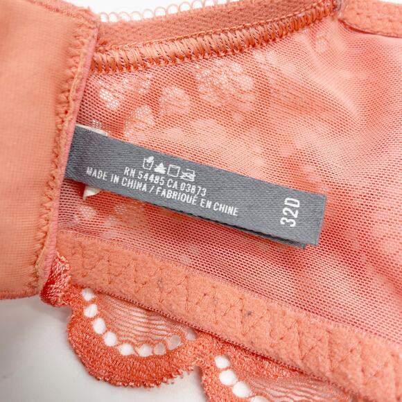 Aerie Womens 32D Real Good Underwire Bra Coral Pink Lace Molded Cups Push Up - Picture 7 of 8
